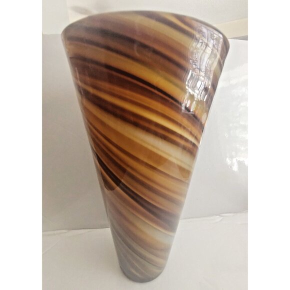 Large Murano Style Hand Blown Glass Vase Chocolate Swirl 12.5" - Picture 6 of 11